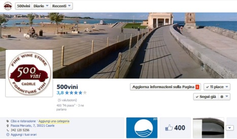 Bandiera Blu a Caorle e 400 "Mi Piace" alla pagina Facebook di 500VINI